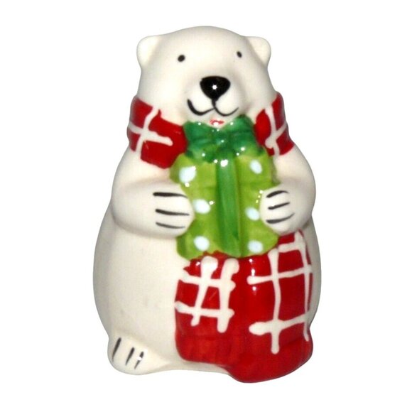 Polar Bear Salt & Pepper Shakers Christmas Ceramic MCM Vintage w Stoppers - Picture 4 of 6